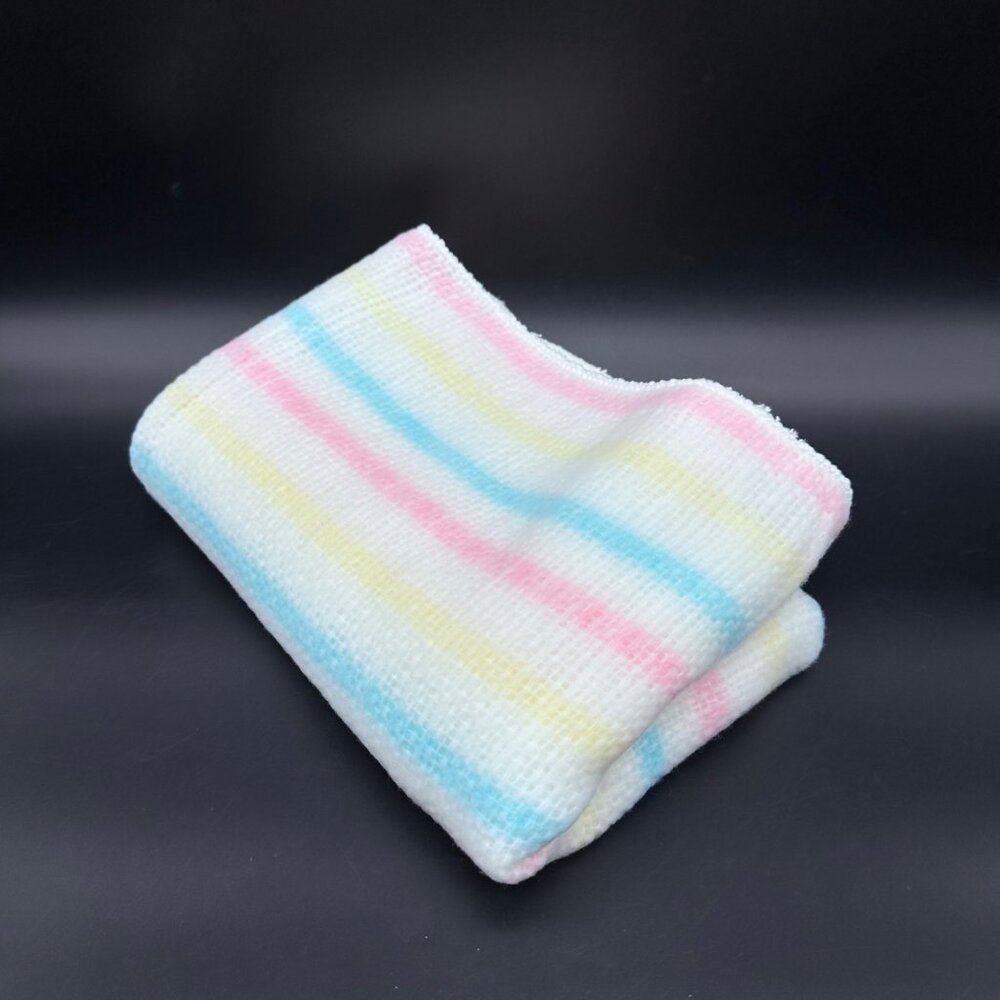 Vintage Pastel Striped Baby Blanket Cannon Mills Made In USA Retro Unisex Soft